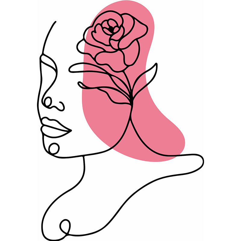 Πίνακας σε καμβά Line Art Woman And Rose